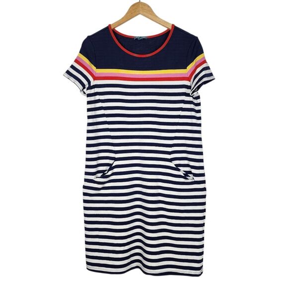 Fleur Bleue Dresses & Skirts - Fleur Bleue Striped Navy and White Dress with Pockets Red and Yellow Accents M